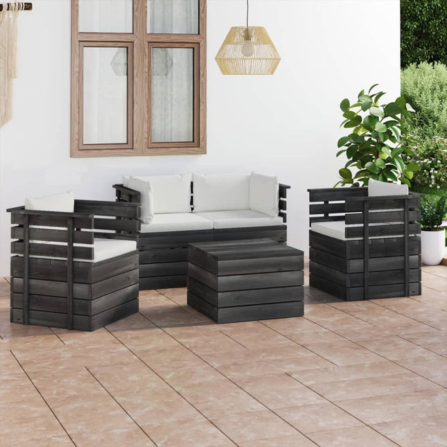 -Delige Loungeset Met Kussens Pallet Massief Grenenhout Crème