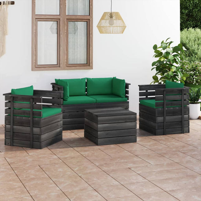 -Delige Loungeset Met Kussens Pallet Massief Grenenhout Groen