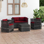 -Delige Loungeset Met Kussens Pallet Massief Grenenhout Wijnrood