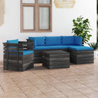 -Delige Loungeset Met Kussens Pallet Massief Grenenhout lichtblauw