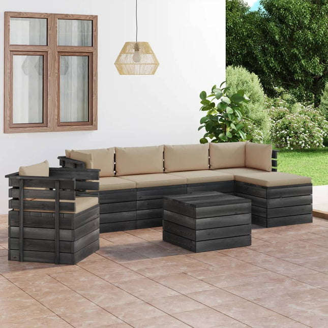 -Delige Loungeset Met Kussens Pallet Massief Grenenhout Beige