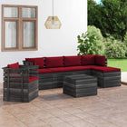 -Delige Loungeset Met Kussens Pallet Massief Grenenhout Wijnrood