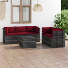 -Delige Loungeset Met Kussens Pallet Massief Grenenhout Wijnrood