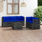 -Delige Loungeset Met Kussens Pallet Massief Grenenhout Blauw