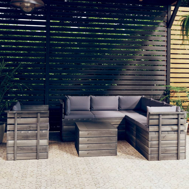 -Delige Loungeset Met Kussens Pallet Massief Grenenhout Antraciet