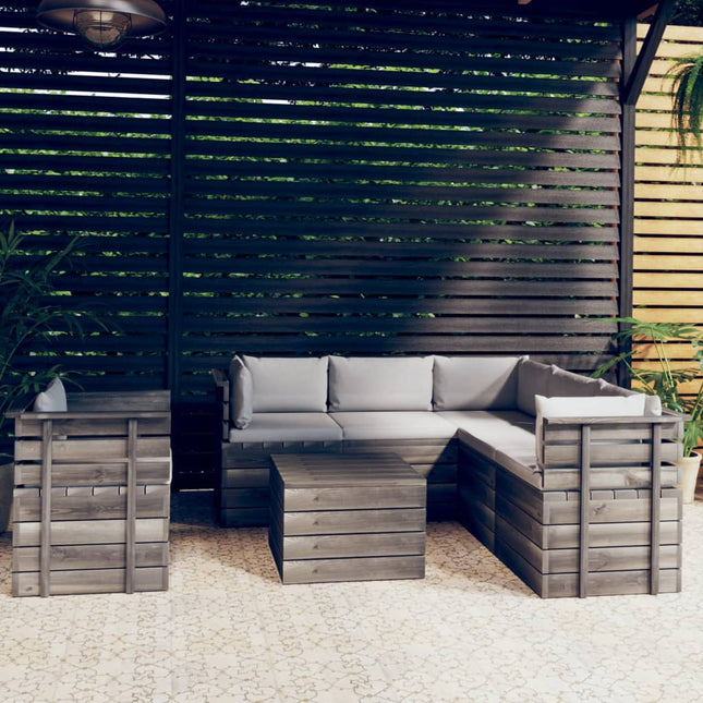 -Delige Loungeset Met Kussens Pallet Massief Grenenhout Grijs