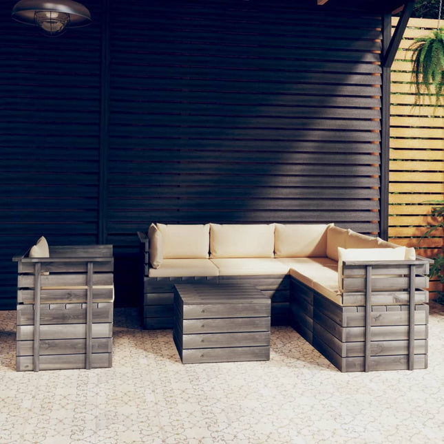 -Delige Loungeset Met Kussens Pallet Massief Grenenhout Beige