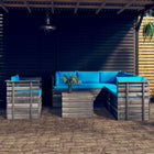 -Delige Loungeset Met Kussens Pallet Massief Grenenhout lichtblauw