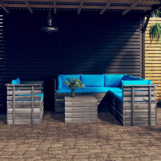 -Delige Loungeset Met Kussens Pallet Massief Grenenhout lichtblauw