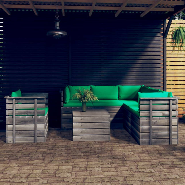 -Delige Loungeset Met Kussens Pallet Massief Grenenhout Groen