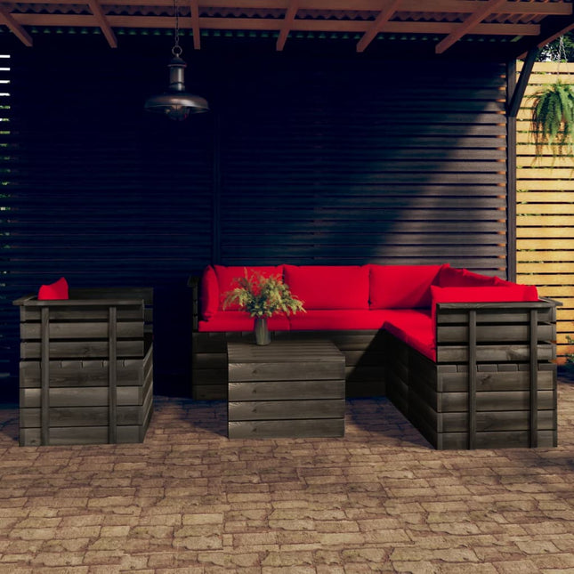 -Delige Loungeset Met Kussens Pallet Massief Grenenhout Rood