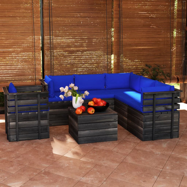 -Delige Loungeset Met Kussens Pallet Massief Grenenhout Blauw