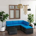 -Delige Loungeset Met Kussens Pallet Grenenhout lichtblauw