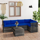 -Delige Loungeset Met Kussens Pallet Massief Grenenhout Blauw