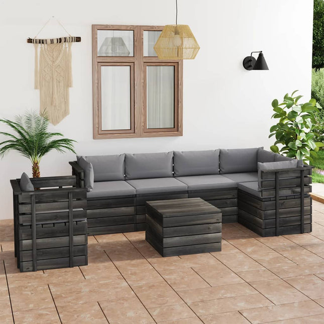 -Delige Loungeset Met Kussens Pallet Massief Grenenhout Grijs