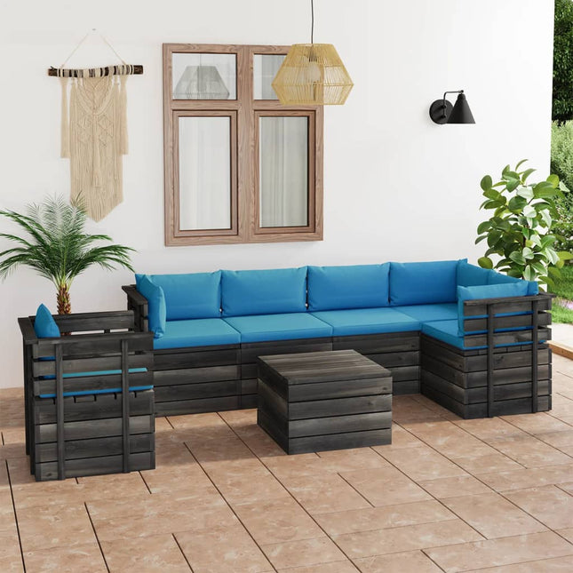 -Delige Loungeset Met Kussens Pallet Massief Grenenhout lichtblauw