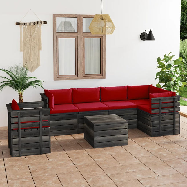 -Delige Loungeset Met Kussens Pallet Massief Grenenhout Rood