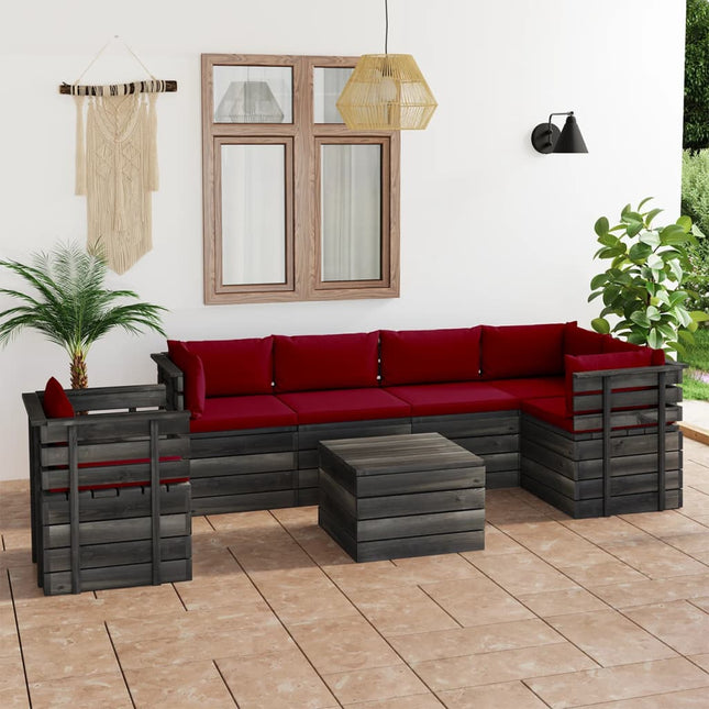 -Delige Loungeset Met Kussens Pallet Massief Grenenhout Wijnrood