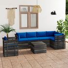 -Delige Loungeset Met Kussens Pallet Massief Grenenhout Blauw