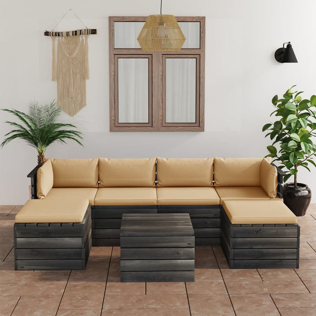 -Delige Loungeset Met Kussens Pallet Massief Grenenhout Beige