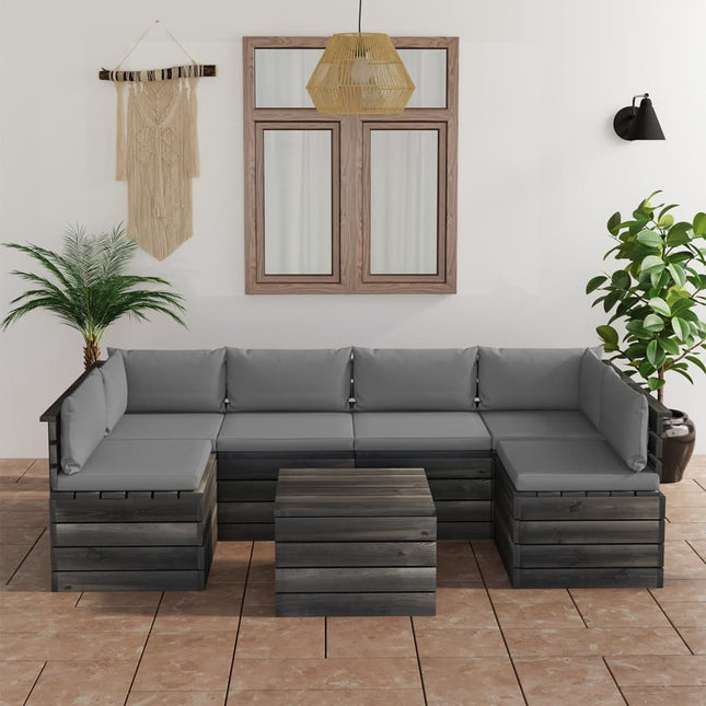 -Delige Loungeset Met Kussens Pallet Massief Grenenhout Grijs