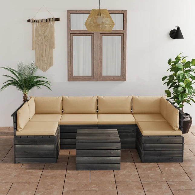 -Delige Loungeset Met Kussens Pallet Massief Grenenhout Beige