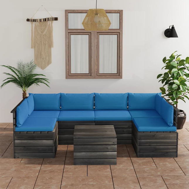 -Delige Loungeset Met Kussens Pallet Massief Grenenhout lichtblauw