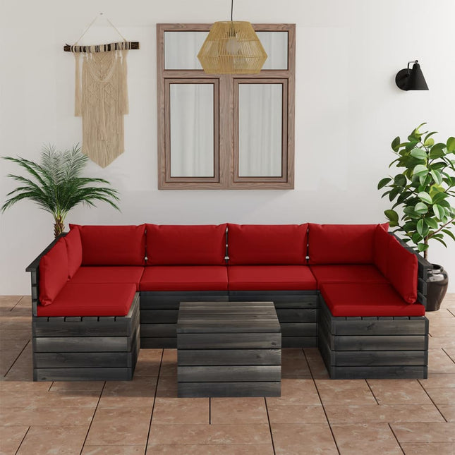 -Delige Loungeset Met Kussens Pallet Massief Grenenhout Rood