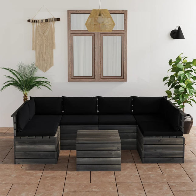 -Delige Loungeset Met Kussens Pallet Massief Grenenhout Zwart