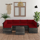 -Delige Loungeset Met Kussens Pallet Massief Grenenhout Wijnrood