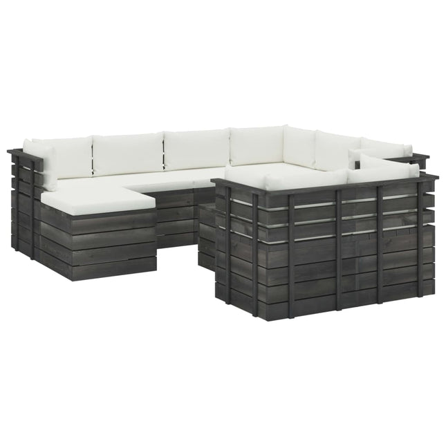 -Delige Loungeset Met Kussens Pallet Massief Grenenhout Crème