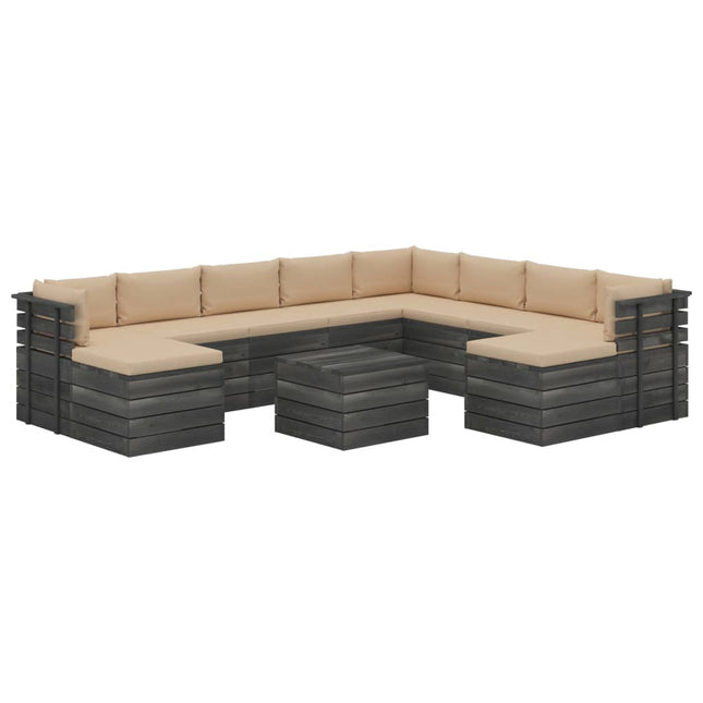 -Delige Loungeset Pallet Met Kussens Massief Grenenhout Beige