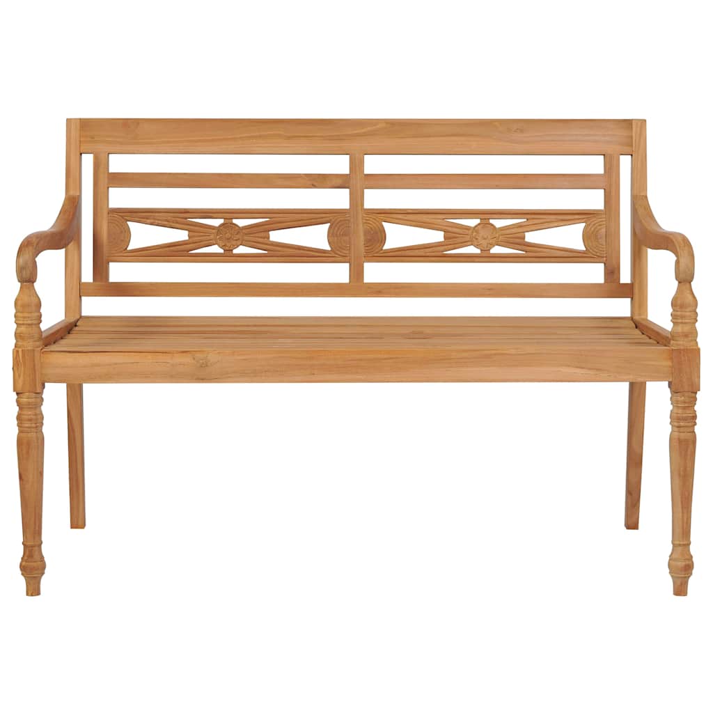 Bank Batavia met grijs geruit kussen 120 cm massief teakhout