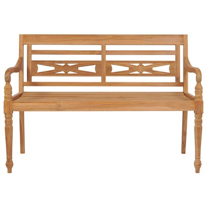 Bank Batavia met grijs geruit kussen 120 cm massief teakhout