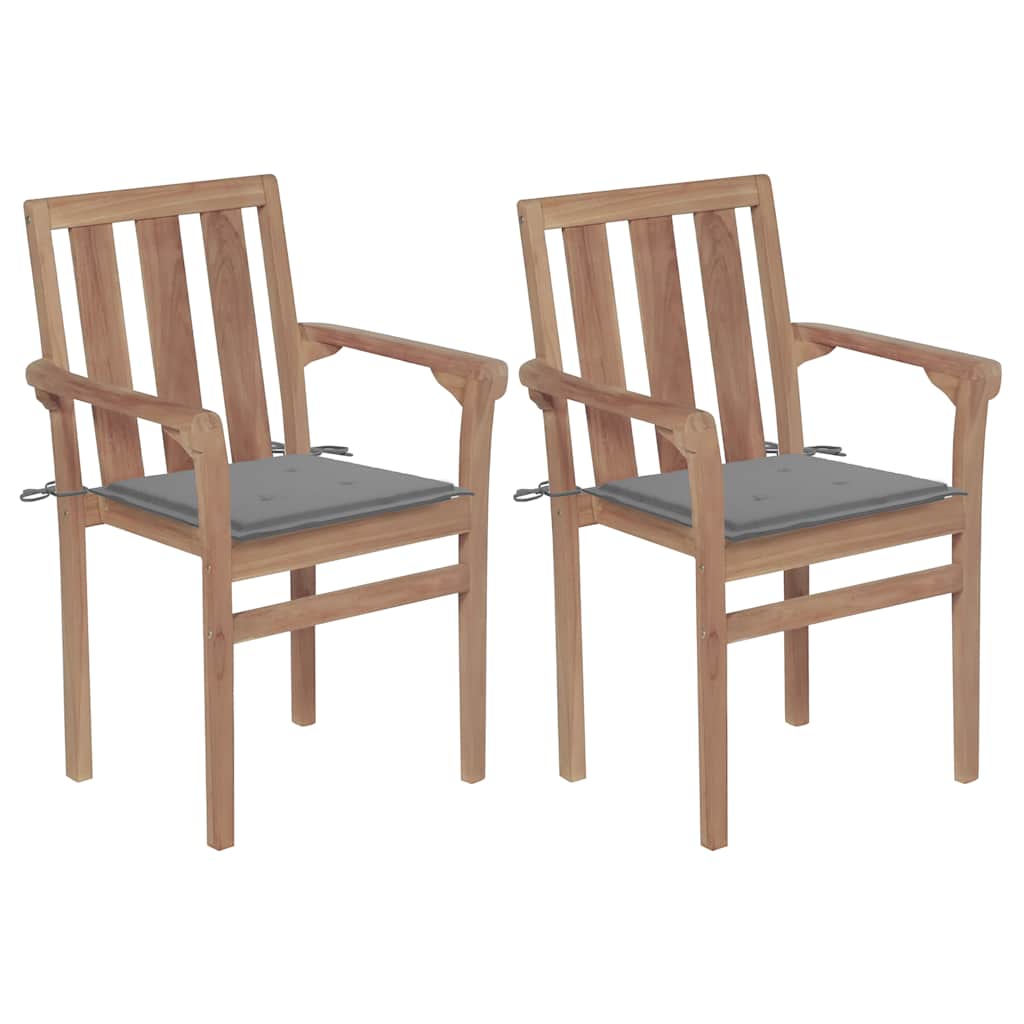 Tuinstoelen Met Grijze Kussens Massief Teakhout 2