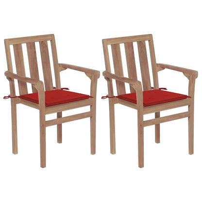 Tuinstoelen Met Rode Kussens Massief Teakhout 2