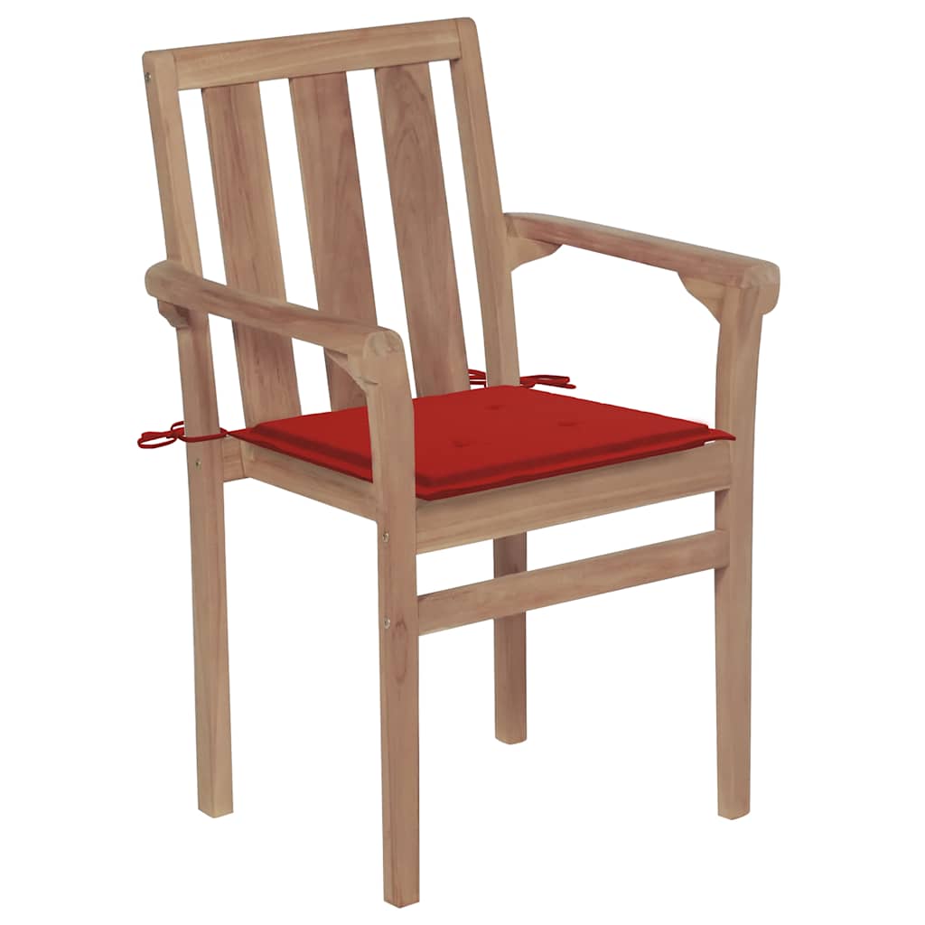 Tuinstoelen Met Rode Kussens Massief Teakhout 2