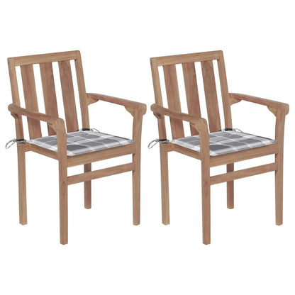 Tuinstoelen Met Grijs Geruite Kussens Massief Teakhout 2