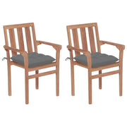 Tuinstoelen 2 stuks massief teakhout met grijze kussens