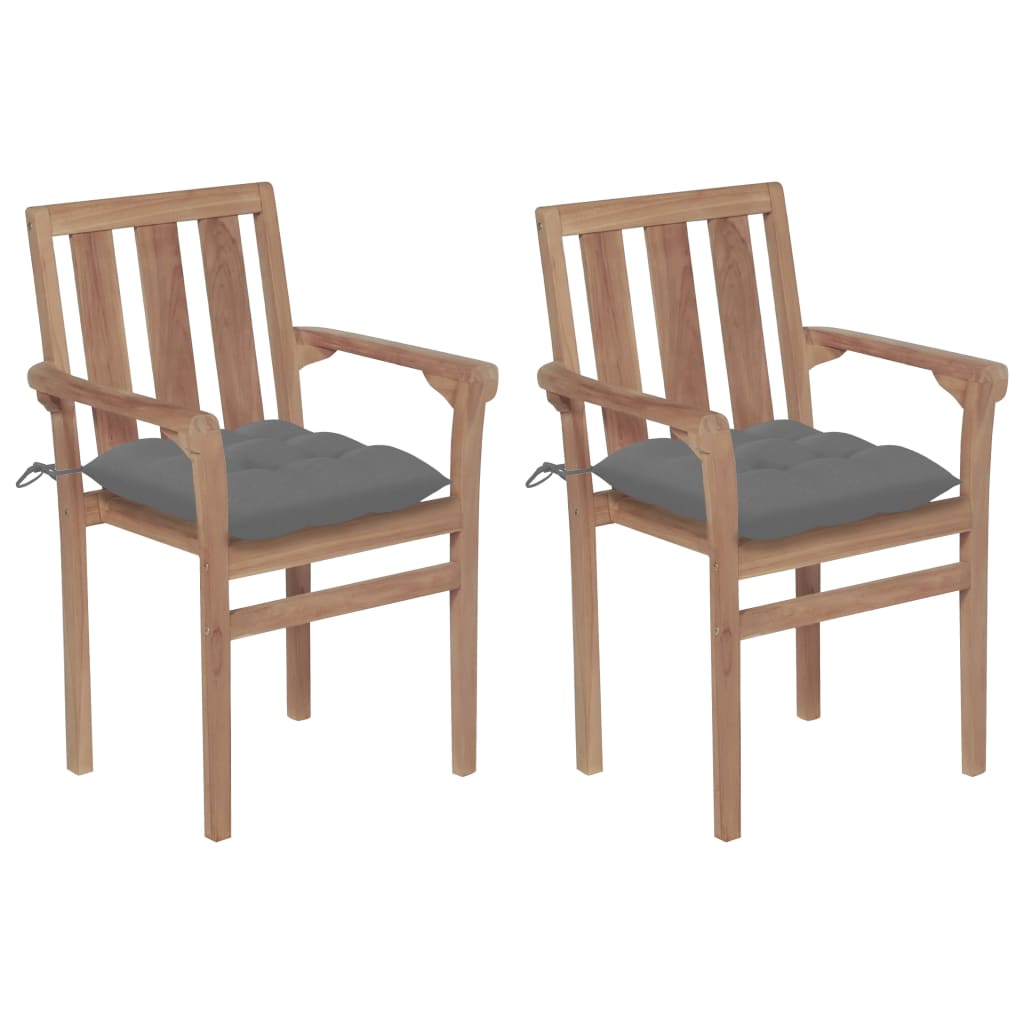 Tuinstoelen Met Grijze Kussens Massief Teakhout 2