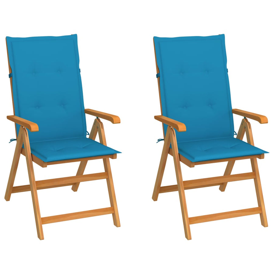 Tuinstoelen Met E Kussens Massief Teakhout 2 Blauw