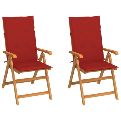 Tuinstoelen 2 st met rode kussens massief teakhout