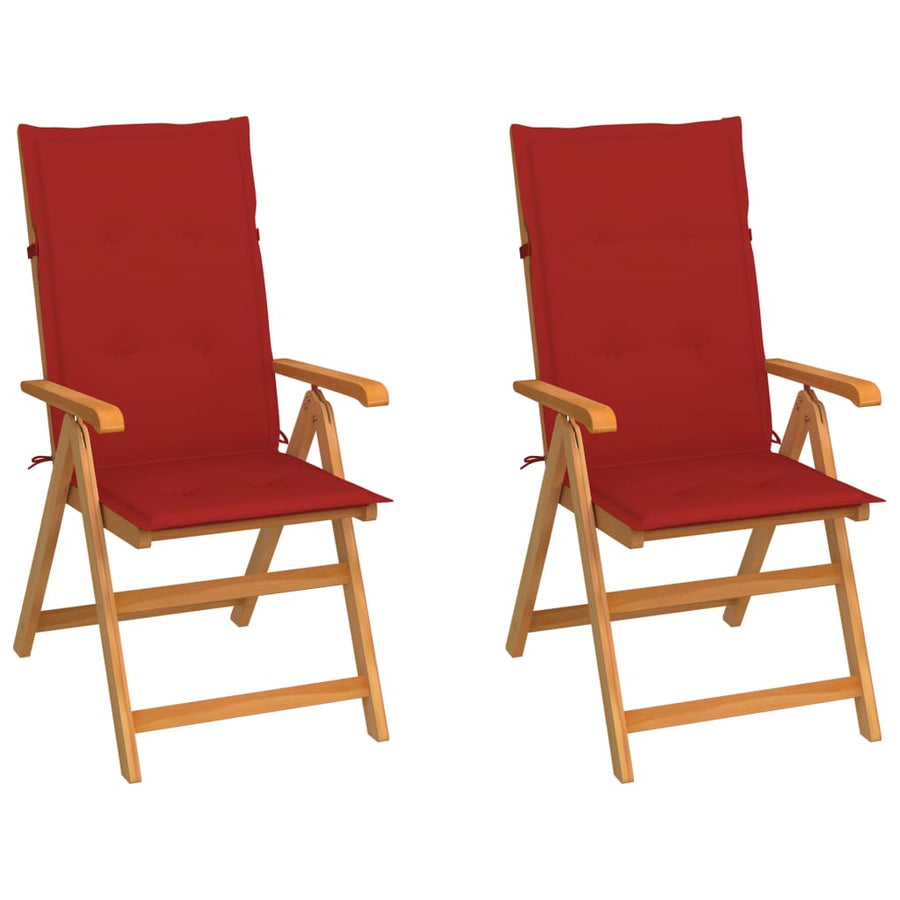 Tuinstoelen 2 st met rode kussens massief teakhout