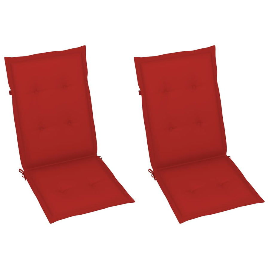 Tuinstoelen 2 st met rode kussens massief teakhout