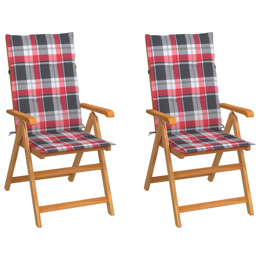 Tuinstoelen Met Rood Geruite Kussens Massief Teakhout 2 Rood ruitpatroon