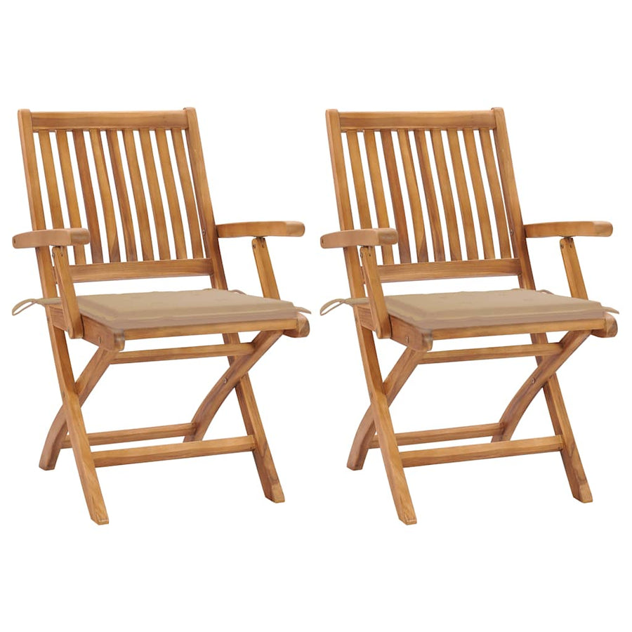 Tuinstoelen 2 St Met Beige Kussens Massief Teakhout 2