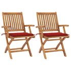 Tuinstoelen 2 stuks massief teakhout met rode kussens