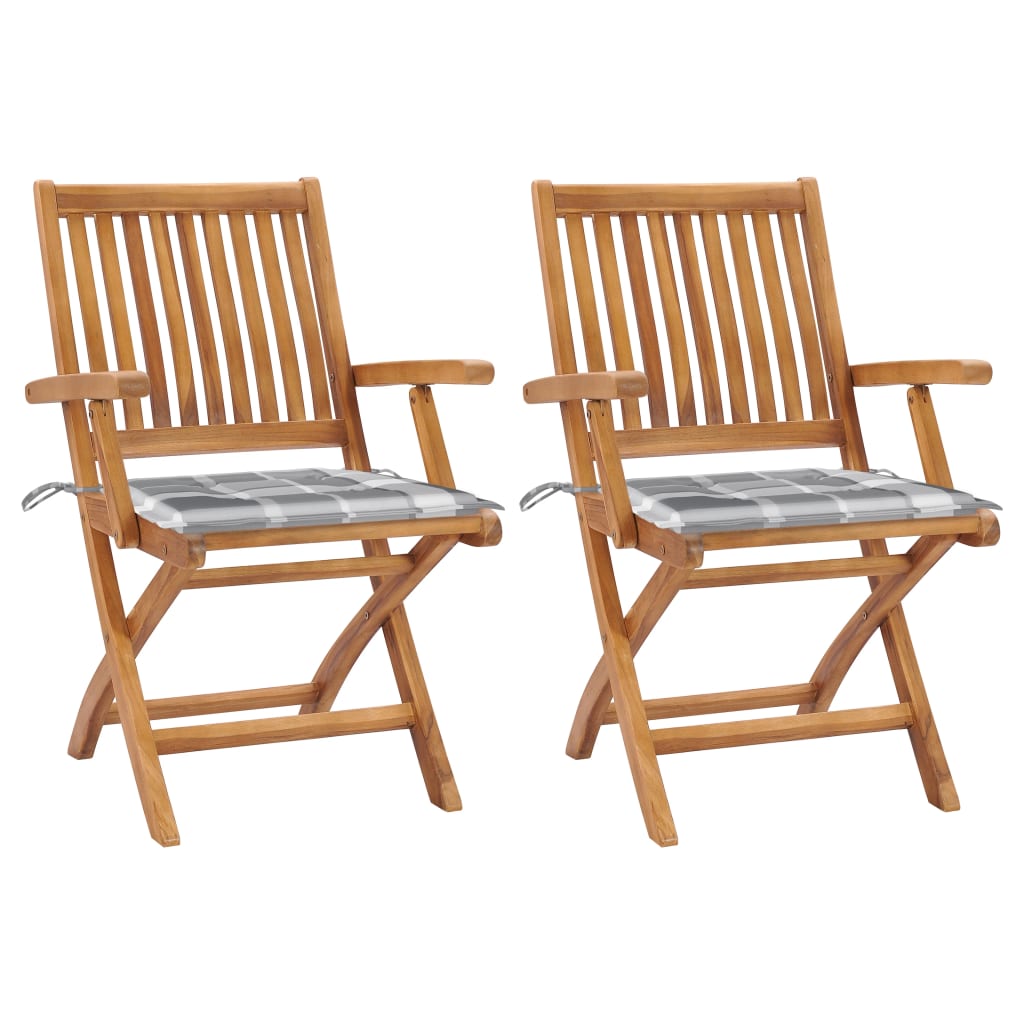 Tuinstoelen Met Grijs Geruite Kussens Massief Teakhout Grijs Ruitpatroon 1 2