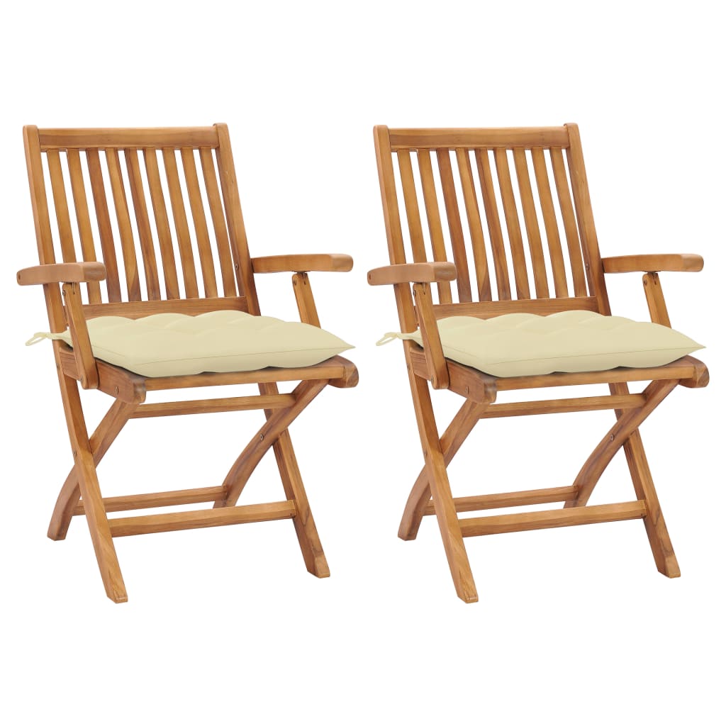 Tuinstoelen Met Witte Kussens Massief Teakhout Crème 1 2