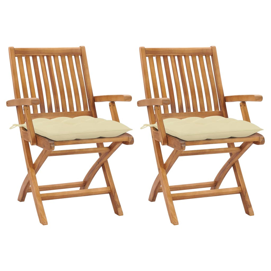 Tuinstoelen Met Witte Kussens Massief Teakhout Crème 1 2